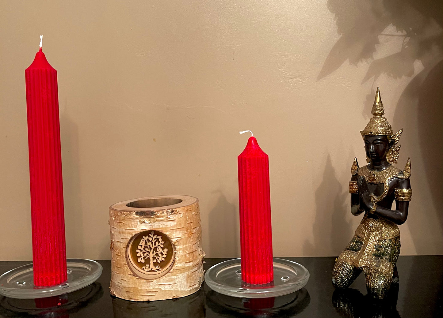 Red Tapered candles - ribbed