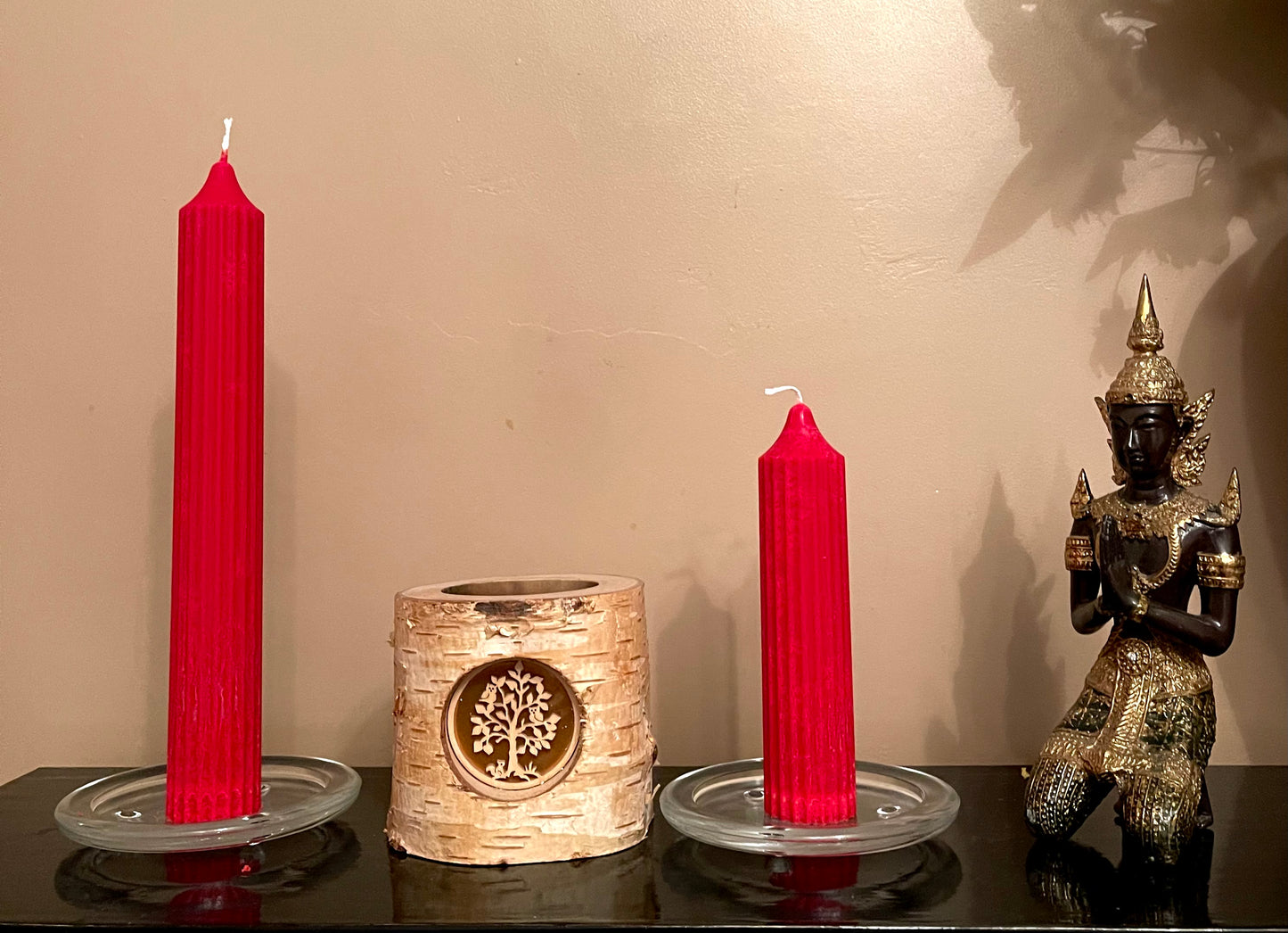 Red Tapered candles - ribbed