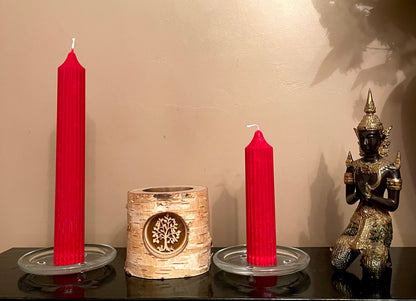 Red Tapered candles - ribbed