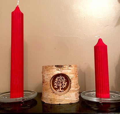 Red Tapered candles - ribbed