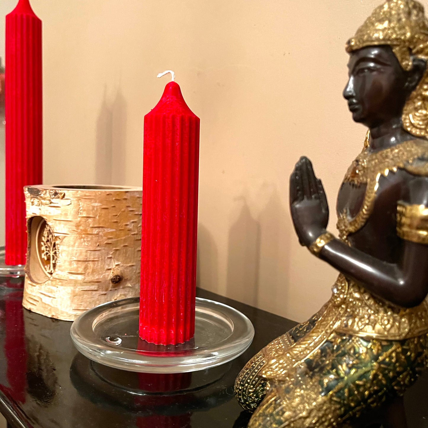 Red Tapered candles - ribbed
