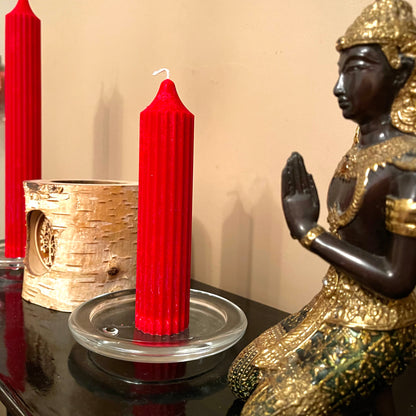 Red Tapered candles - ribbed