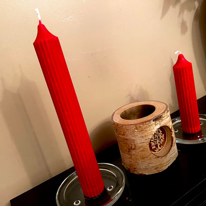 Red Tapered candles - ribbed