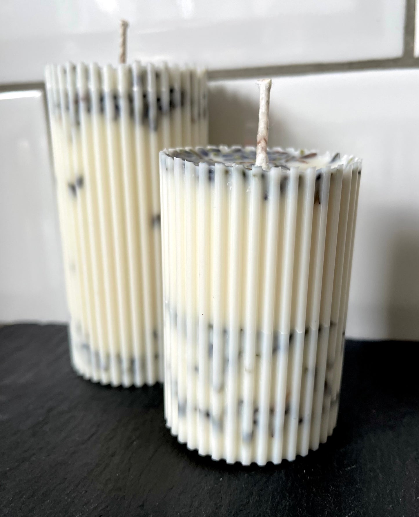 Lavender Ribbed Pillar candle