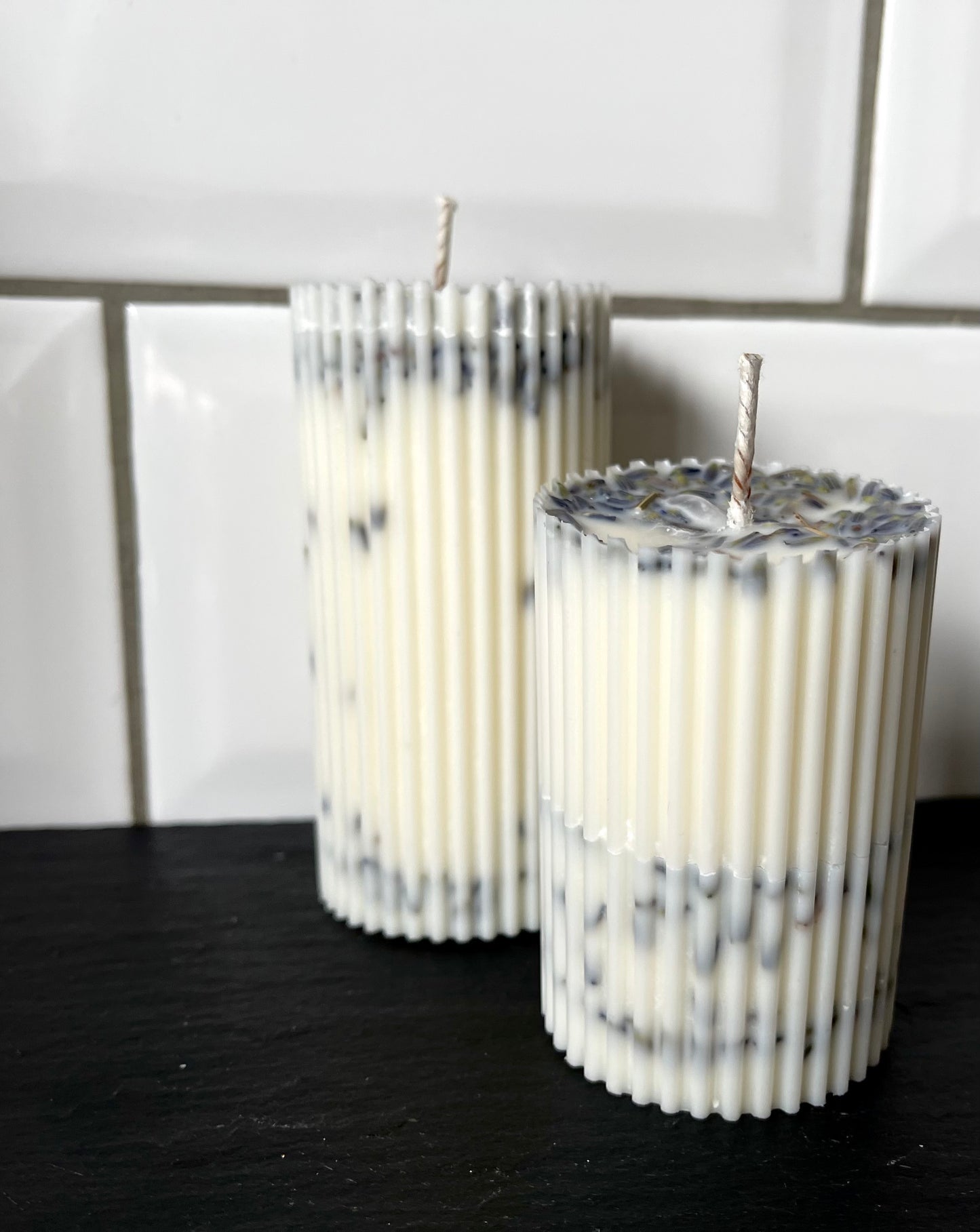 Lavender Ribbed Pillar candle