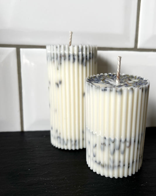 Lavender Ribbed Pillar candle